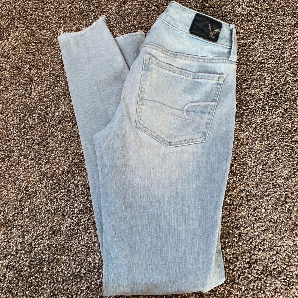 American Eagle distressed jeans, size 0, light wash